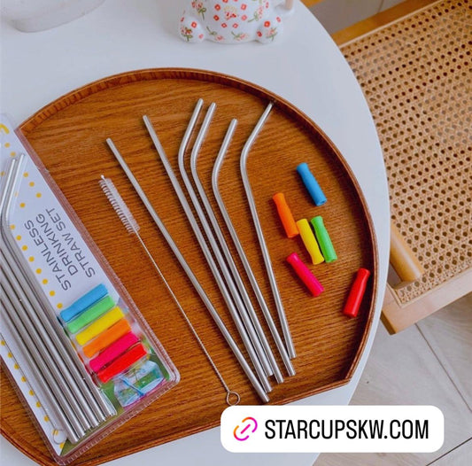 SET OF 7 STAINLESS STEEL REUSABLE STRAWS