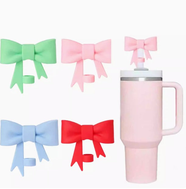 Cute Bow Straw Covers Cap Toppers Compatible with Stanley 30&40 oz Tumbler Cups,Reusable Cute Silicone Straw Lids Tips Protectors for 0.4 in/10mm Stanley Cups Straws Accessories